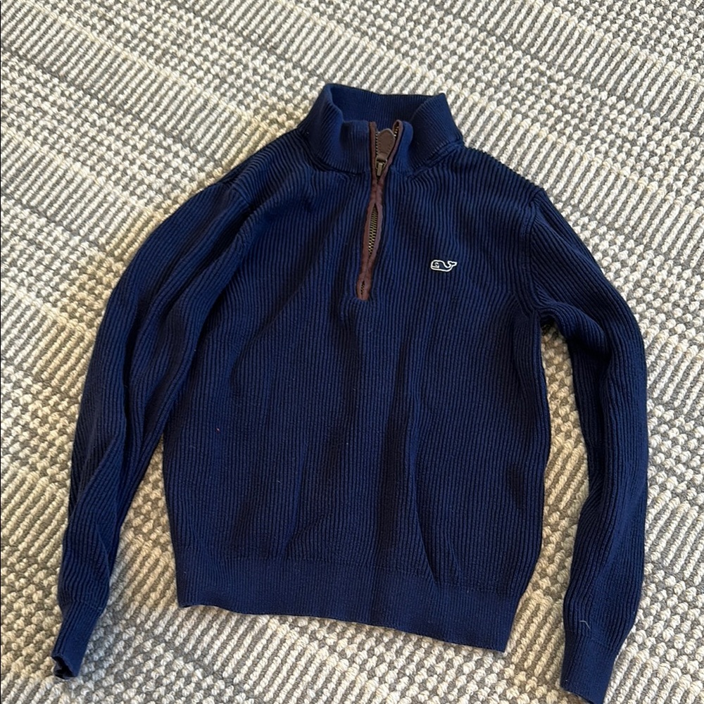 Vineyard Vines Blue Zip Up Sweater with Mock Neck